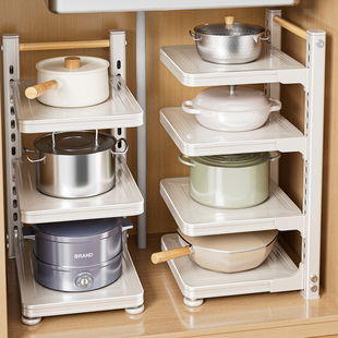 厨房锅具收纳层架多层加厚整体橱柜内分层置物架台面下水槽多功能