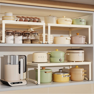 可伸缩厨房置物架橱柜内分层架多层柜子隔板调料锅具微波炉收纳架