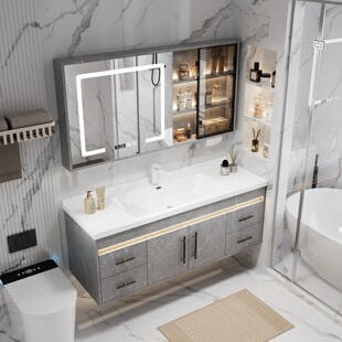 轻奢岩板浴室柜组合陶瓷一体盆卫生间洗漱台洗脸盆洗手洗脸盆浴柜