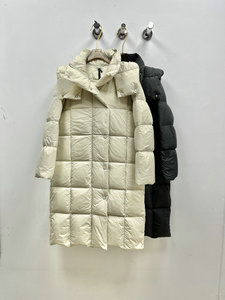 欧洲站可拉米达2023秋冬新款欧货女式高端连帽长款鹅绒净色羽绒服