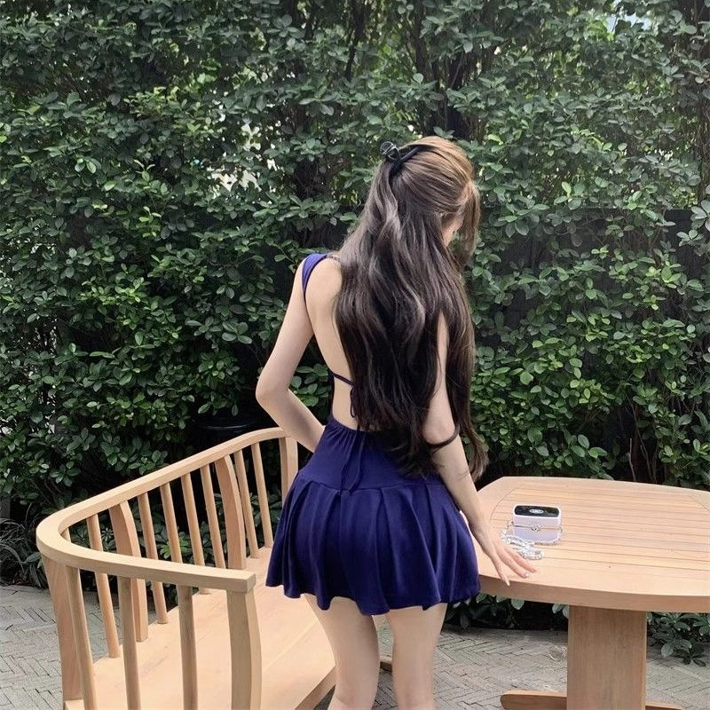 夏季女装茶歇法式纯欲甜辣性感露背系带小红裙字收腰短裙连衣裙