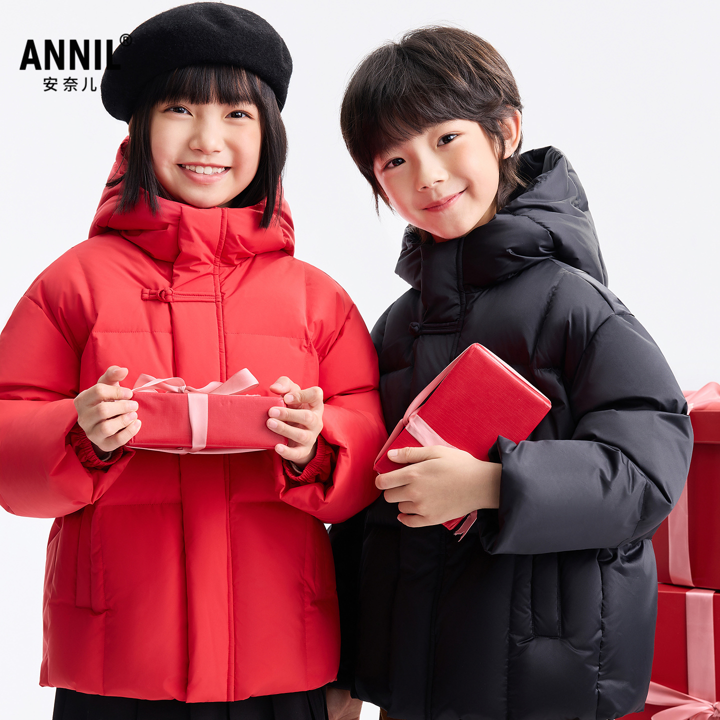 安奈儿童装男女童短款羽绒服2025冬85绒子宽松廓形中式盘口保暖