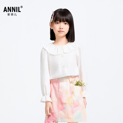 【商场同款】安奈儿童装女童翻领长袖衬衫2025春新款纯棉AG511575