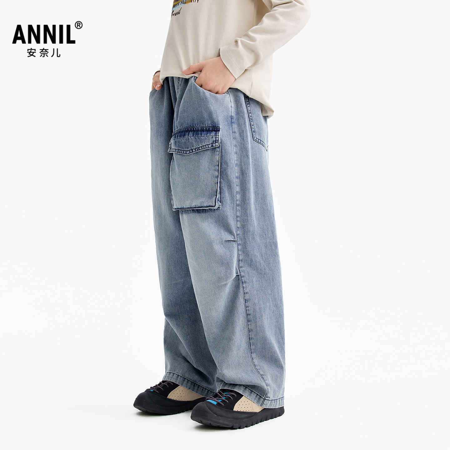 【全棉牛仔裤】安奈儿童装男童休闲牛仔单裤子2026春工装风大口袋,童装/婴儿装/亲子装,儿童牛仔裤,淘宝优惠券,粉丝福利购,淘宝优惠卷