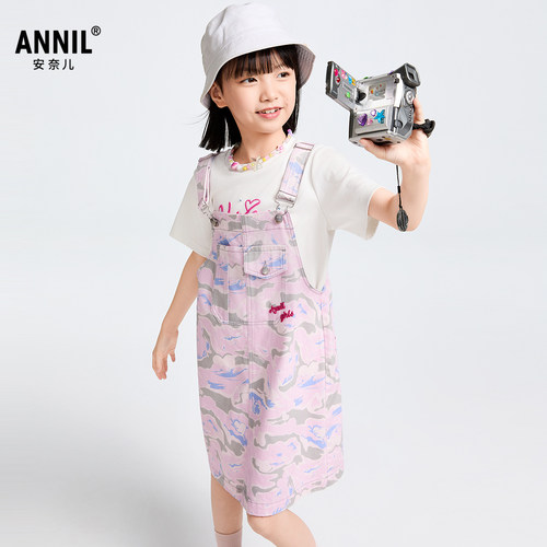 【商场同款】安奈儿童装女童梭织背带连衣裙2025春新款AG513548