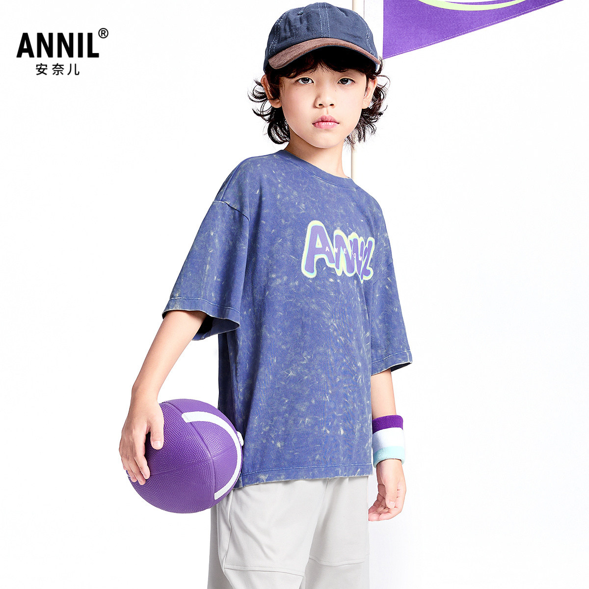 【商场同款】安奈儿童装男童圆领短袖T恤针织衫2025夏款纯棉透气