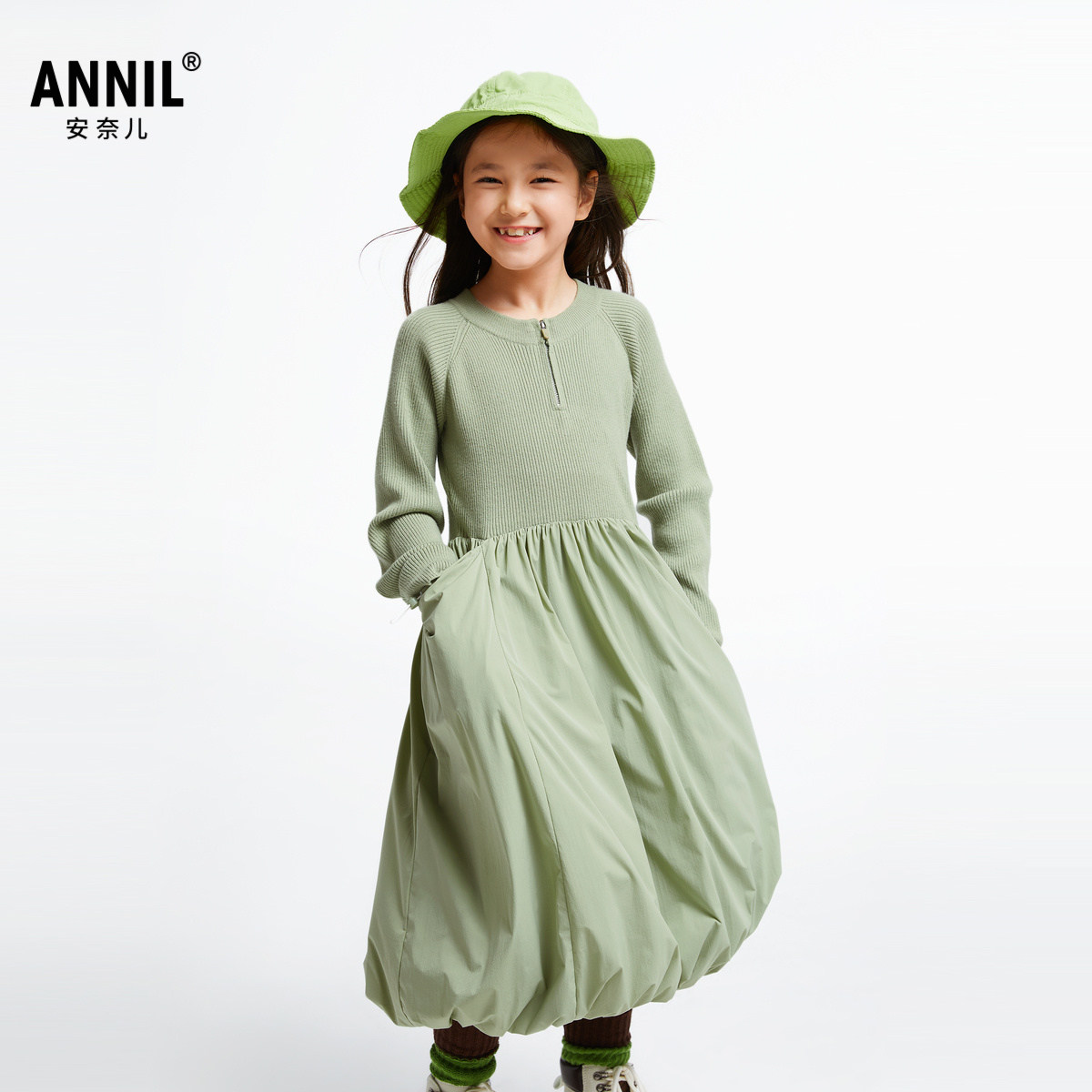 安奈儿童装女童长袖连衣