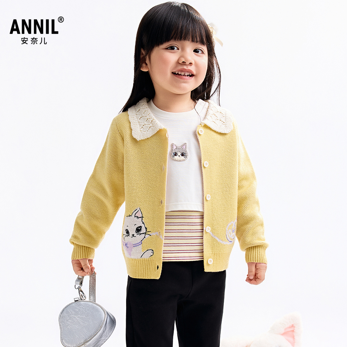 【商场同款】安奈儿童装女童毛衣针织开衫2025秋新款保暖XG534118