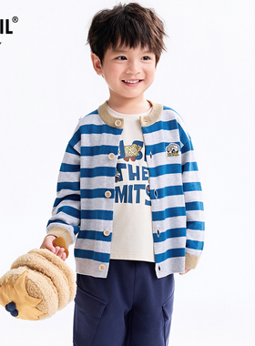 【商场同款】安奈儿童装男童条纹毛衣针织开衫2025秋新款XB534110