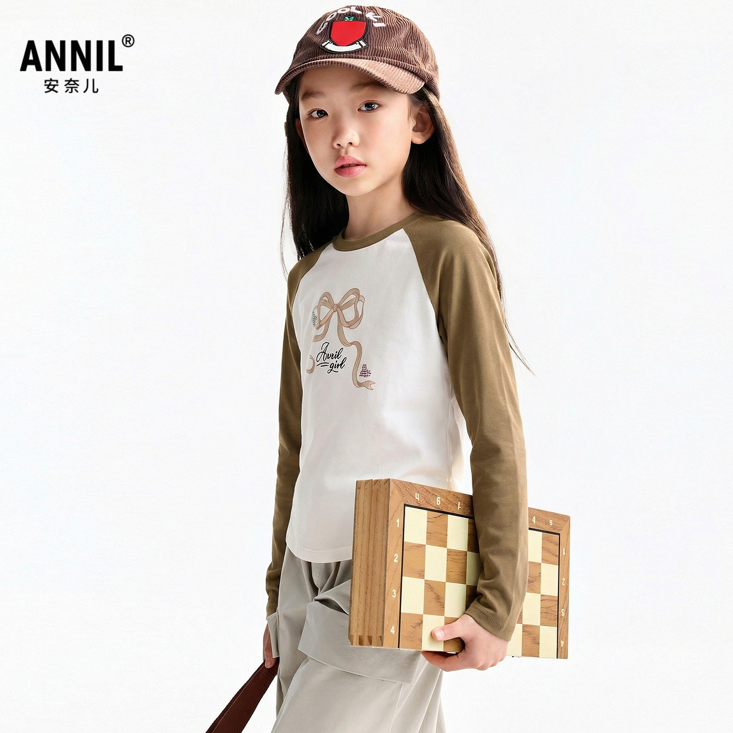 【全棉T恤】安奈儿童装女童圆领长袖T恤2026春插肩袖短版显高亲肤
