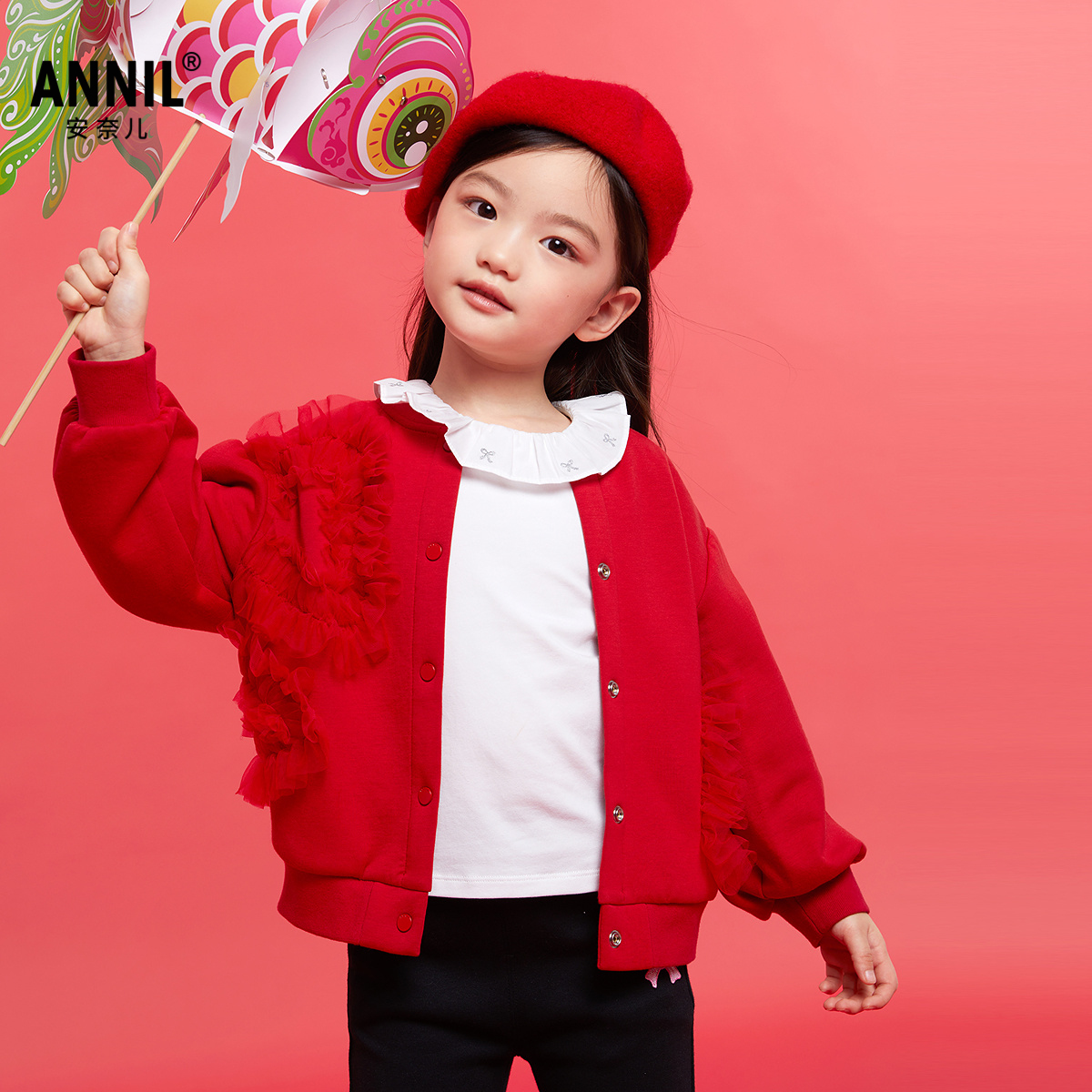 【商场同款拜年服】安奈儿童装女童翻领长袖T恤2025春款XG511545