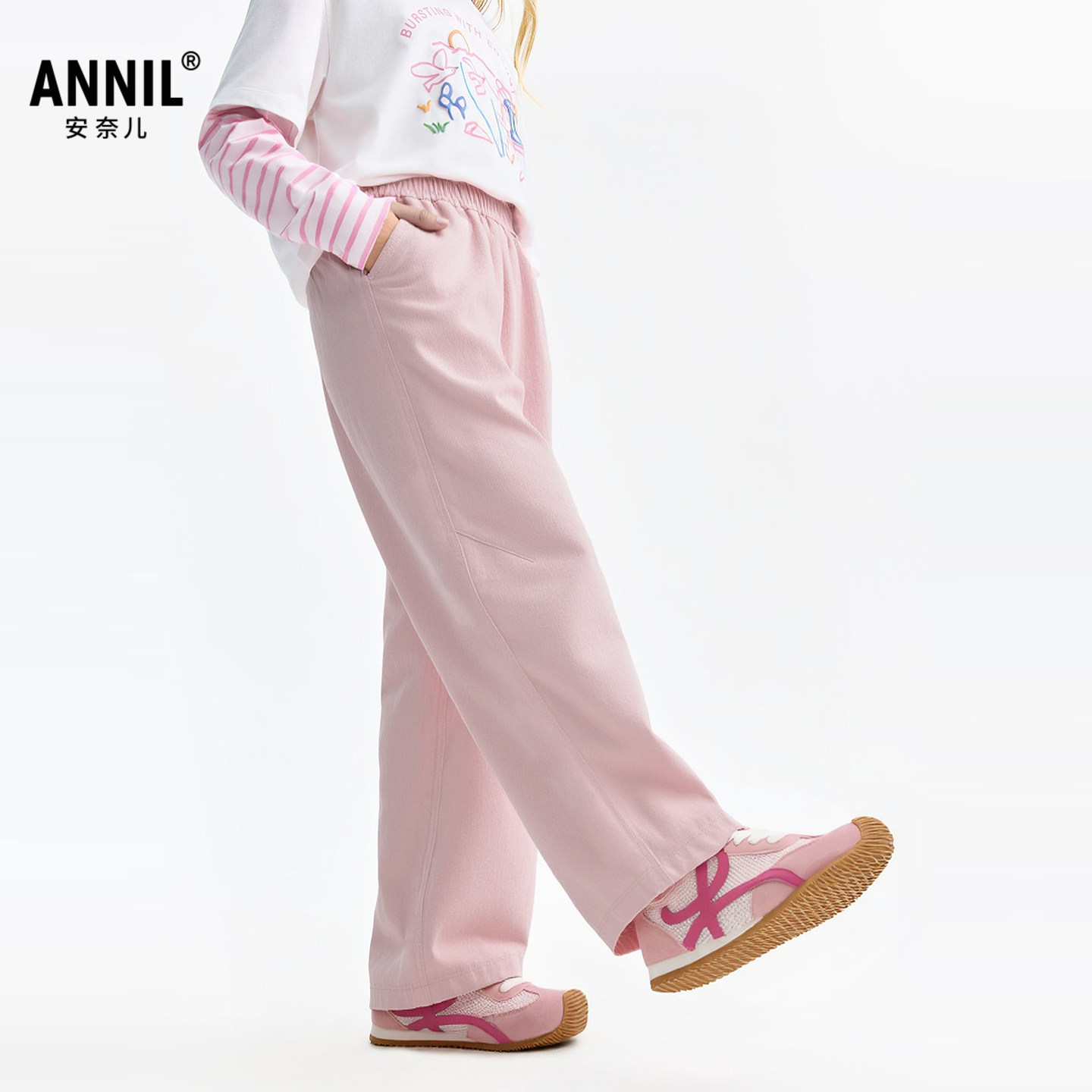 【100%棉】安奈儿童装女童直筒裤2026春休闲裤宽松亲肤透气长裤子