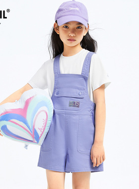 安奈儿童装女童背带裤2025夏新款休闲时尚宽松紫色潮流弹力短裤