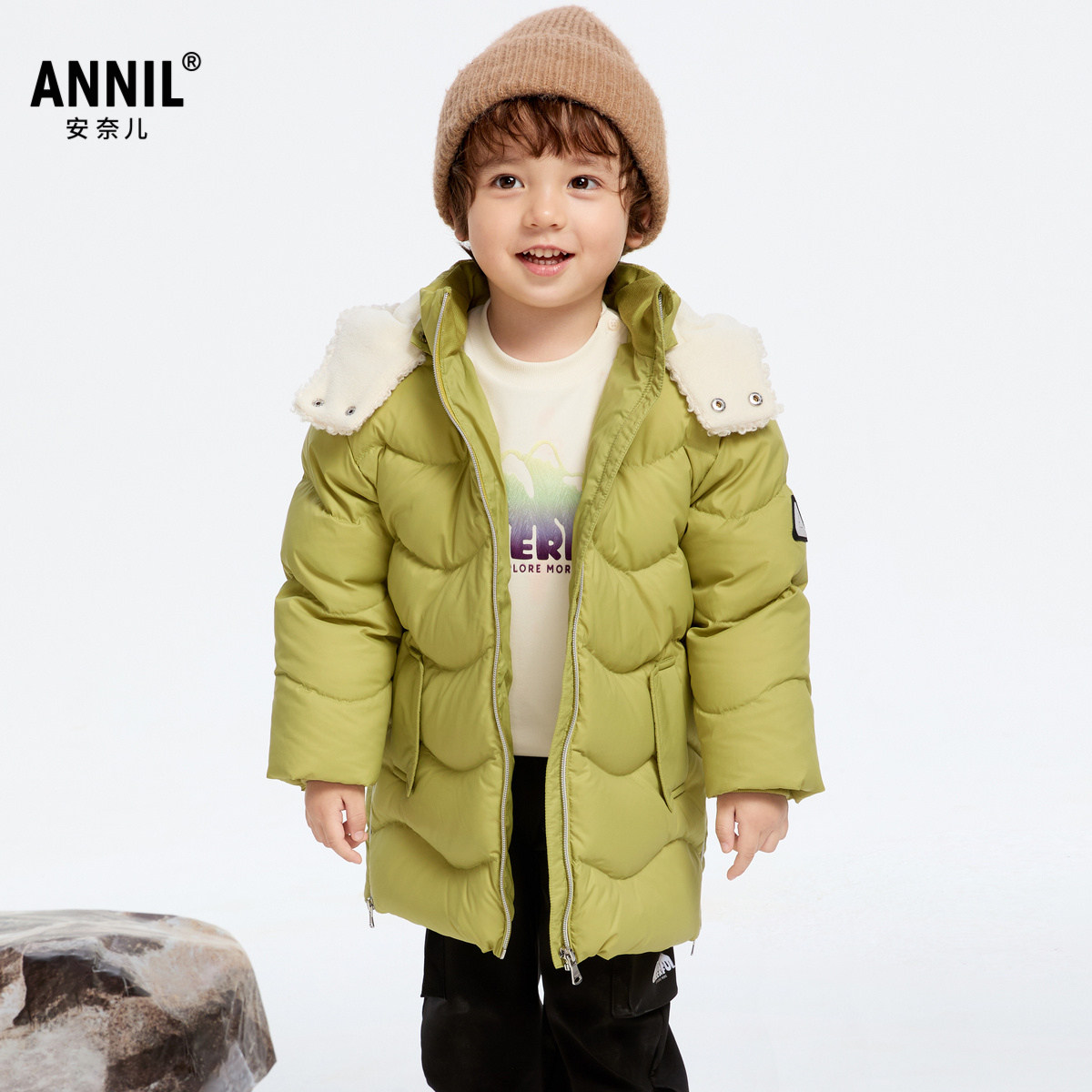 【商场同款】安奈儿童装男童长款羽绒服2024冬新款三防XB445824