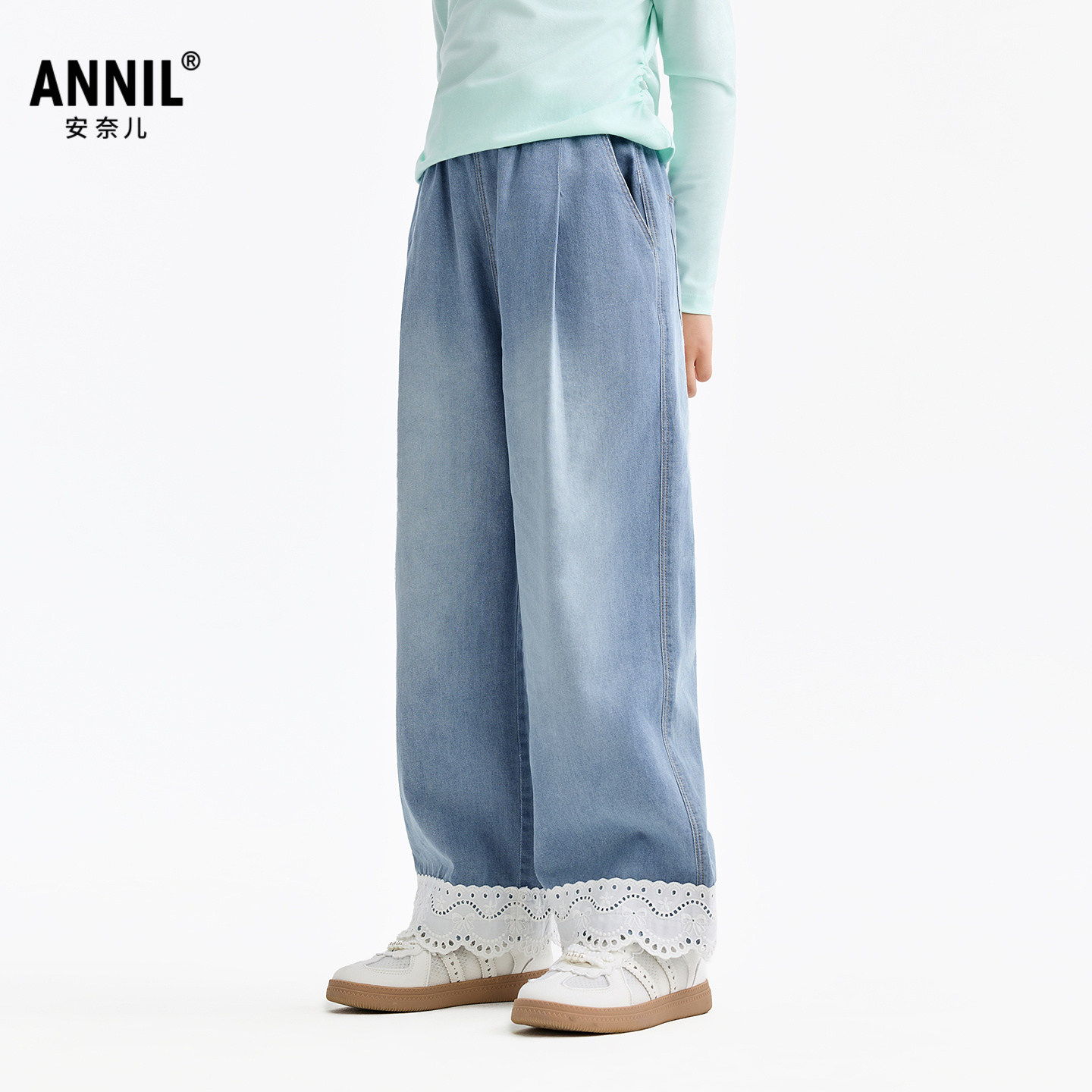 【全棉牛仔】安奈儿童装女童全腰牛仔直筒裤子2026春透气挺阔宽松,童装/婴儿装/亲子装,儿童牛仔裤,淘宝优惠券,粉丝福利购,淘宝优惠卷