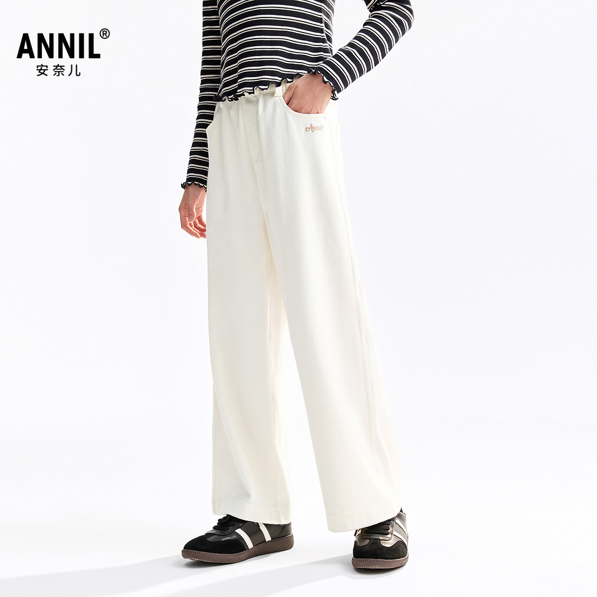 安奈儿童装女童牛仔裤长裤子2025秋亲肤柔滑透气挺阔休闲牛仔裤