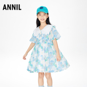 商场同款 安奈儿童装 女童连衣裙夏装 2023新款 翻领清新碎花裙子