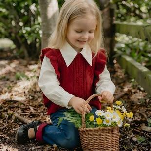 女童春装套装2026新款洋气网红儿童英伦风马甲衬衫牛仔裤三件套潮