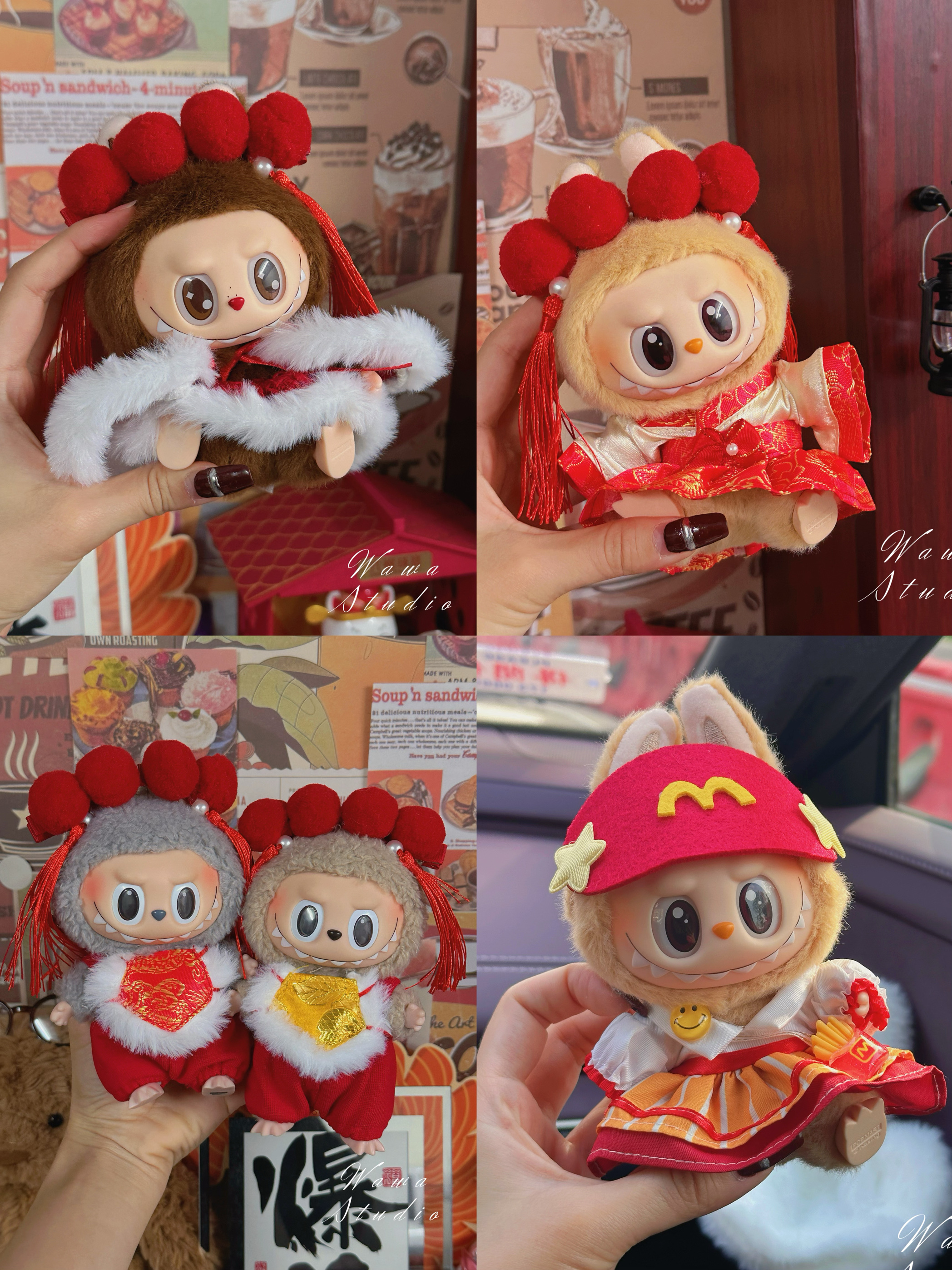 红拜年服Labubu新年套装衣服15cm娃衣20cm棉花娃娃10毛绒可爱公仔