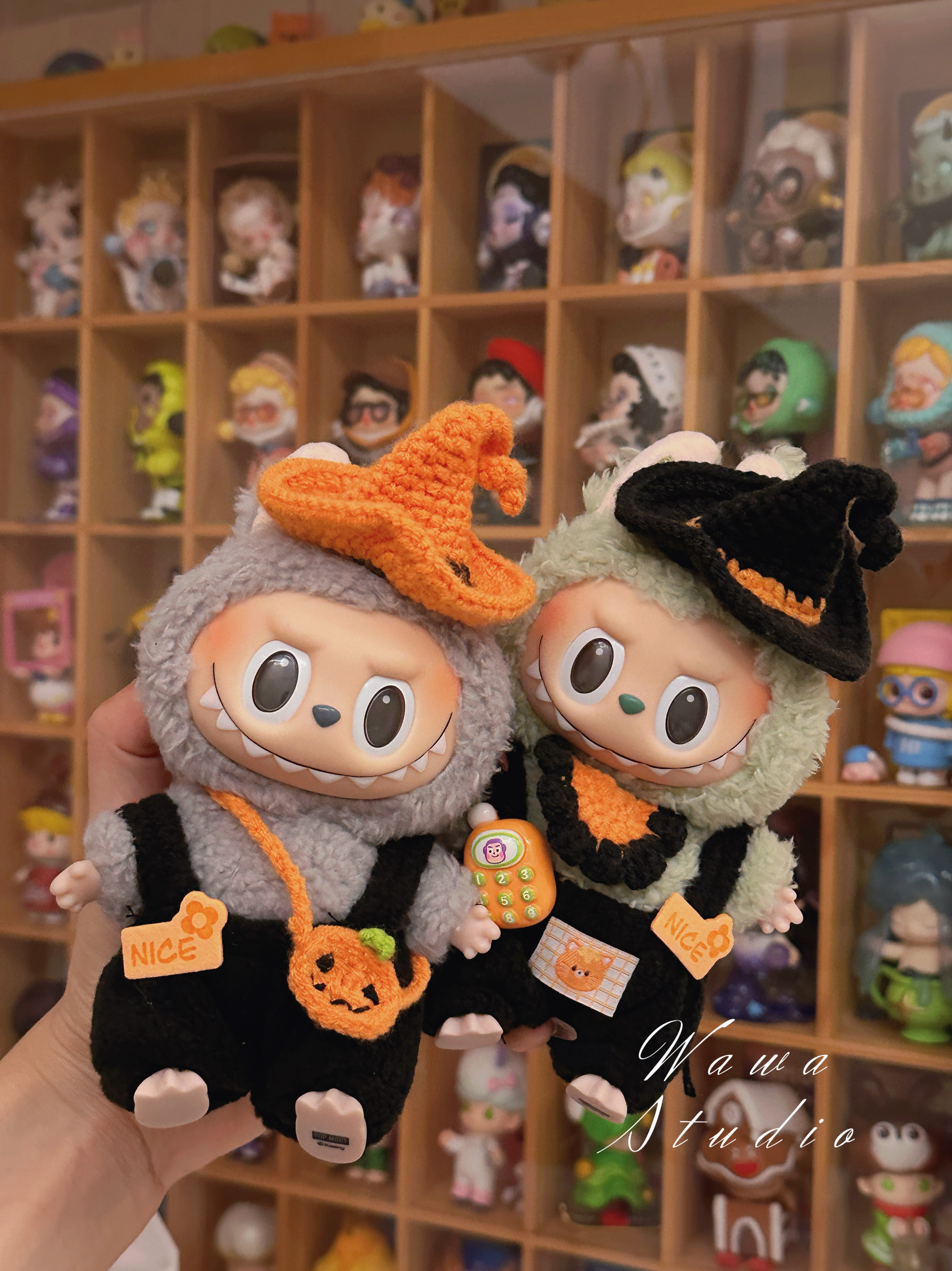 20cm万圣节搪胶Labubu泡泡衣服玛特10cm棉花娃娃拉布布15cm背带裤