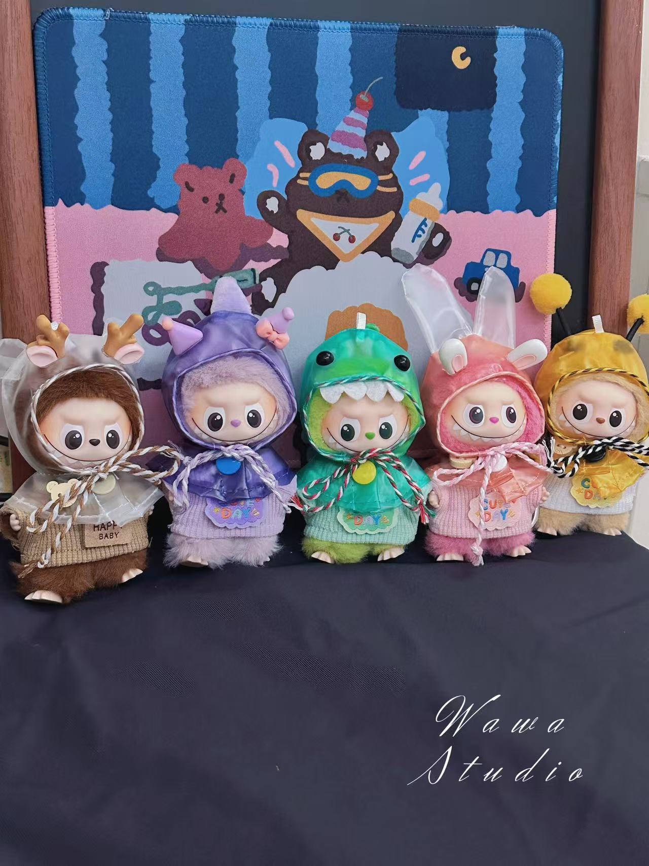 labubu4.0娃衣10cm搪胶公仔衣服套装Labubu四代坐坐派对拉布布娃