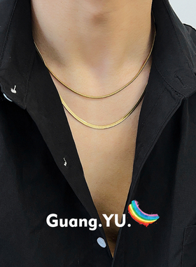 GuangYu轻奢简约金色蛇骨链小众钛钢项链男女颈链素链锁骨链配饰