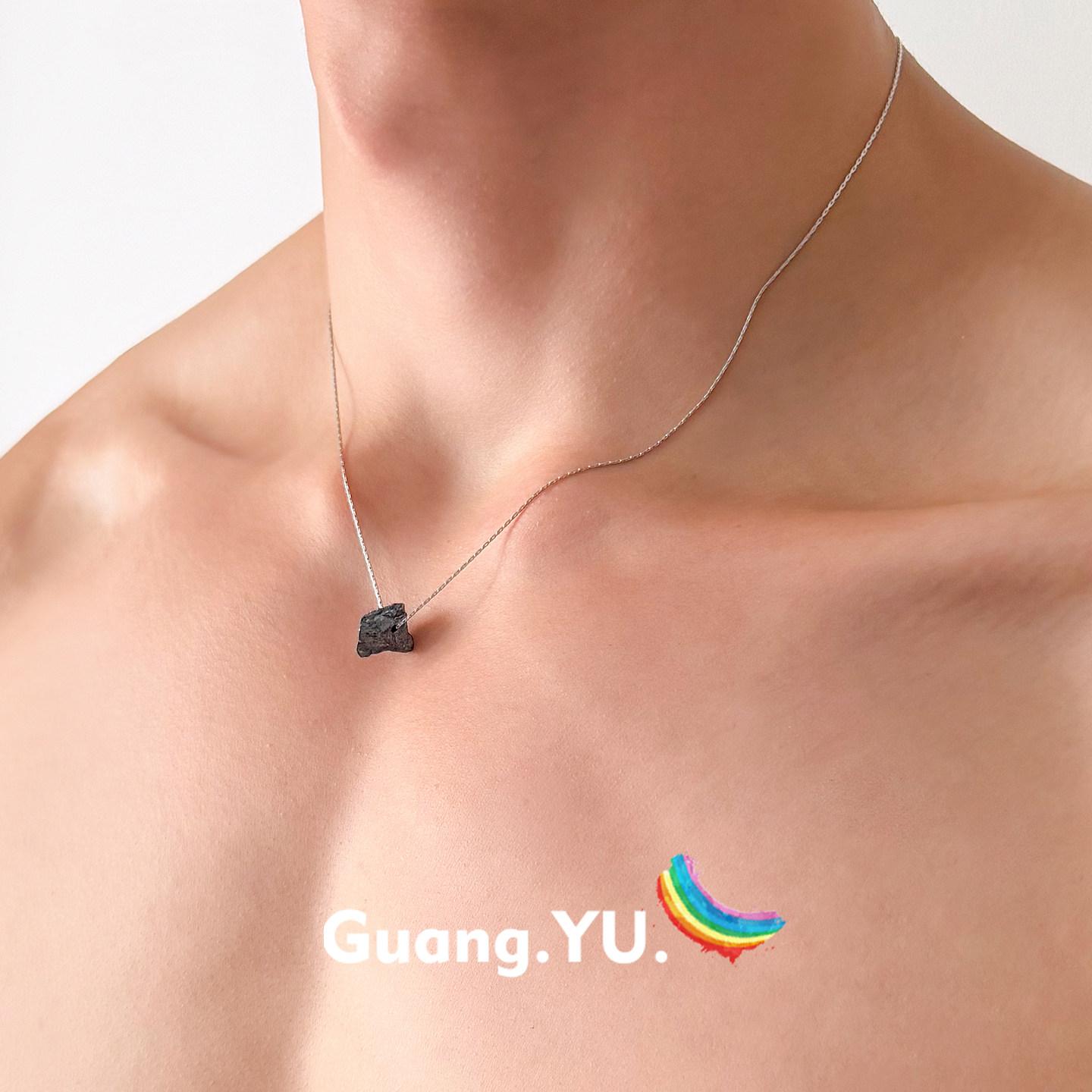 GuangYu不规则银色矿石项链男冷淡风小众简约吊坠女钛钢锁骨链潮