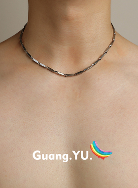 GuangYu菱形项链男款潮流痞帅钛钢小众锁骨链女简约百搭素链配饰