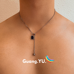 GuangYu黑宝石冷淡风吊坠项链男轻奢小众设计感高级锁骨链女挂饰