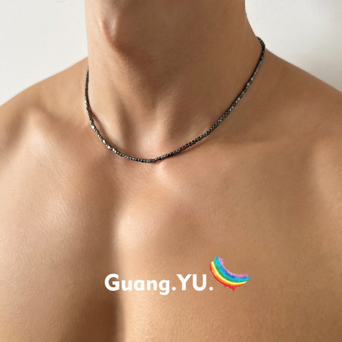 GuangYu黑胆石方块碎石项链男小众复古简约个性锁骨链高级感配饰