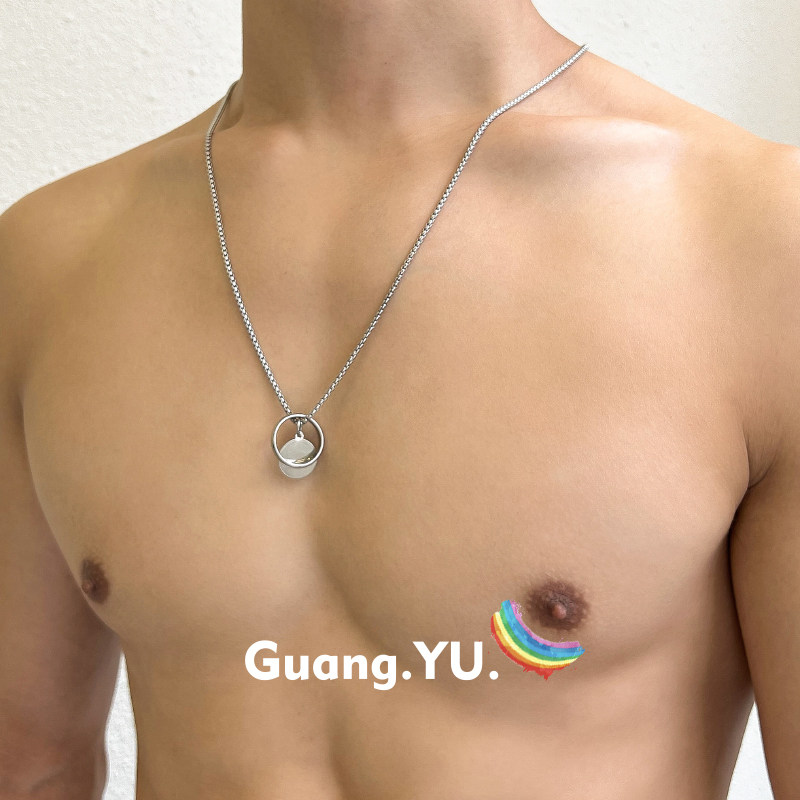 GuangYu戒指圆牌吊坠钛钢项链男女ins潮酷嘻哈毛衣链配饰锁骨链子