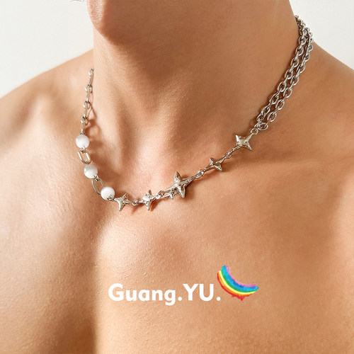 GuangYu猫眼石拼接星芒项链独特