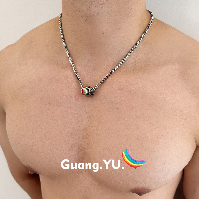 GuangYu彩虹色转运钛钢项链嘻哈