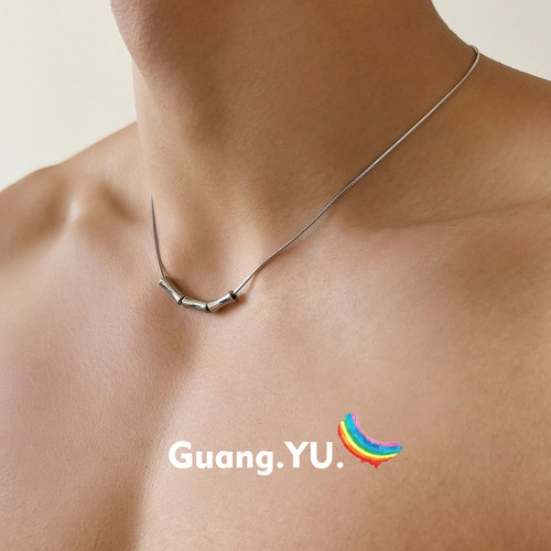 GuangYu中式竹节蛇骨链钛钢项链