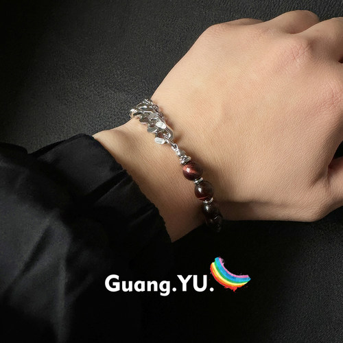 GuangYu红玛瑙串珠拼接古巴手链
