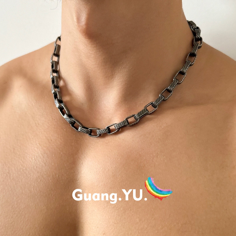 GuangYu复古色机能重工链条项链男款嘻哈潮流钛钢小众配饰锁骨链