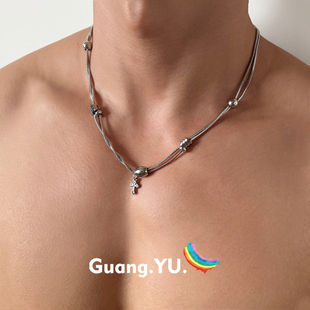 GuangYu双层叠戴蛇骨链嘻哈潮酷十字架项链男款设计感冷淡风配饰