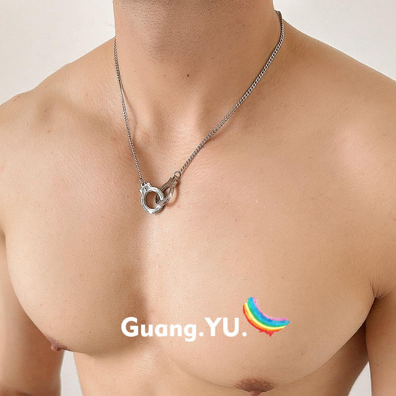 GuangYu小众手铐项链男创意钢制不褪色女嘻哈配饰潮流毛衣链吊坠