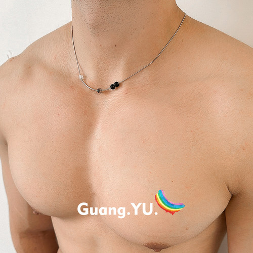 GuangYu不对称猫眼石串珠细项链
