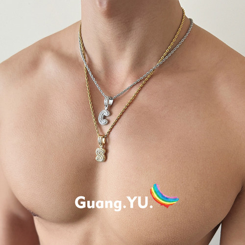 GuangYu锆石镶钻26个字母项链潮