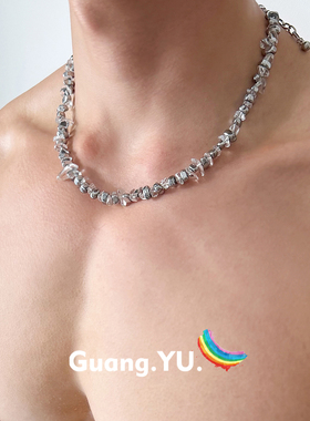 GuangYu水晶石项链男粗款高级感不规则串珠重工设计小众配饰潮流