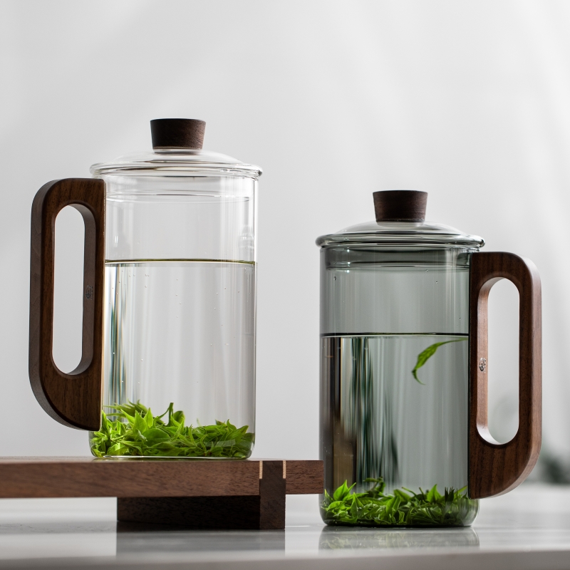 玻璃杯耐热水杯1000ml大号泡茶杯男带盖带把手喝水杯大容量花茶杯