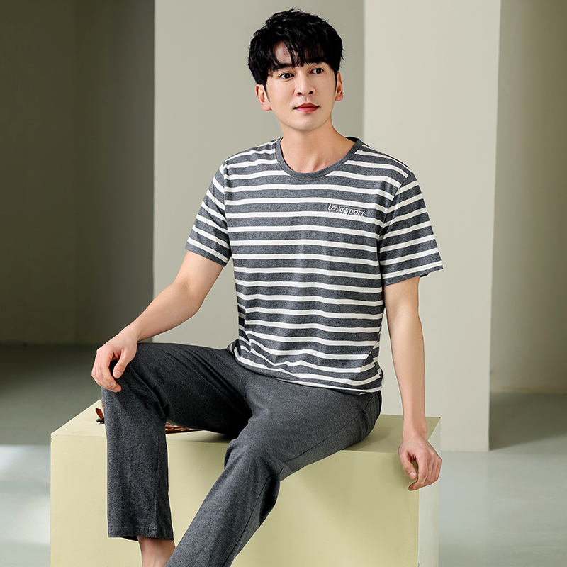 男士100%纯棉春夏休闲家居服