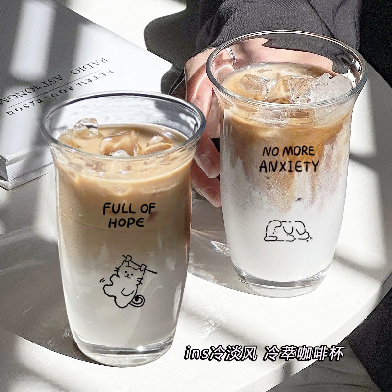 简约加厚吸管杯玻璃翻口杯大容量高颜值透明水杯咖啡杯牛奶杯饮料图片