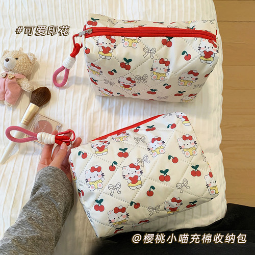 猫咪樱桃化妆包大容量可爱日系耐脏加棉洗漱包大容量化妆品收纳包