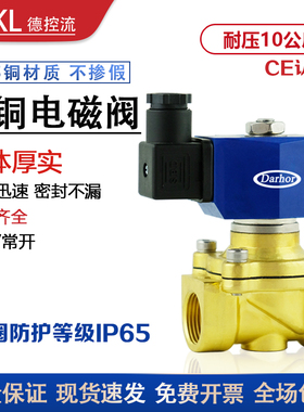 Darhor原装防水黄铜电磁阀纯铜开关阀进水4分6分220V24V常闭常开