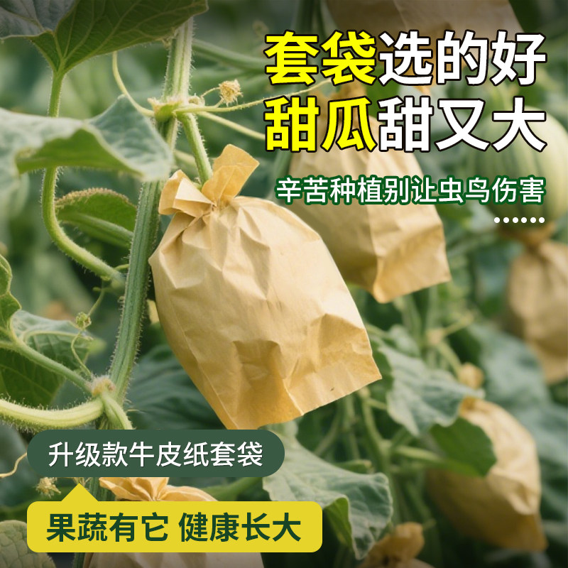 甜瓜专用套袋防虫防鸟羊角密水蜜桃重复使用透气防水蔬果通用纸袋
