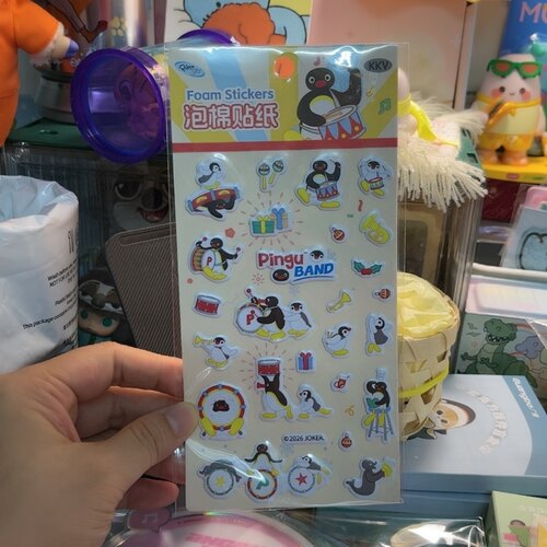 全新kkv联名pingu系列泡棉贴纸Gu力全开立体贴纸可爱卡通手帐装饰