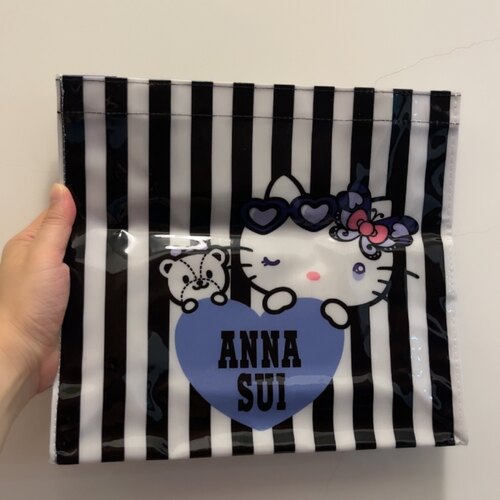 全新台湾hellokitty条纹手提手挽包可爱卡通收纳袋annasui联名包