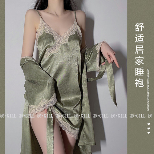 gill新款宽松睡衣开衫新娘系带